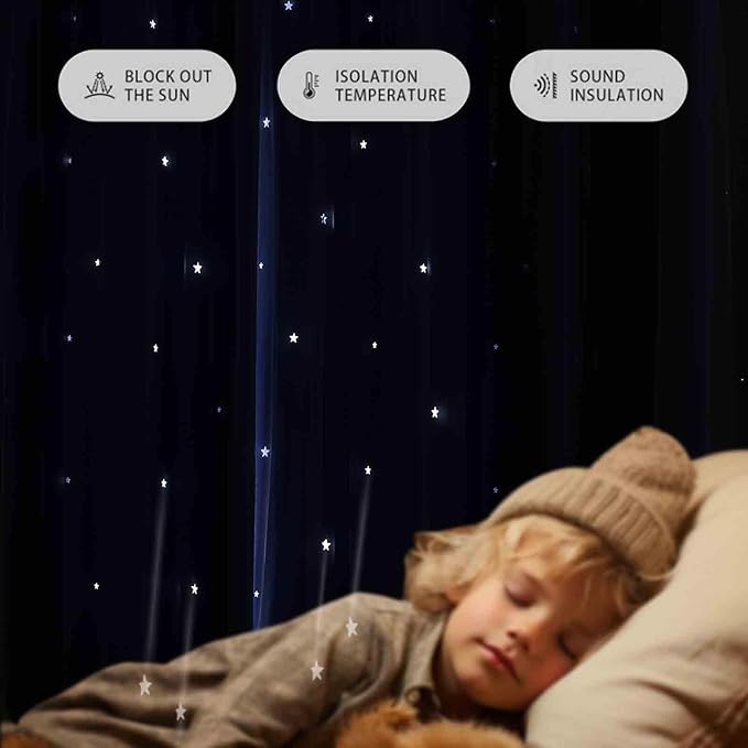 Anytime Romantic Kids Curtain, Hollow-Out Stars Window Curtain Double Layer - Image 4
