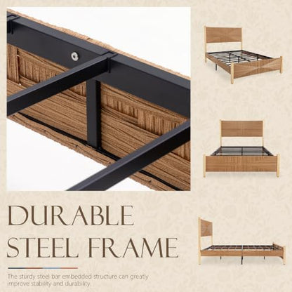yechen solid wood rattan queen bed frame with on a desk or shelf