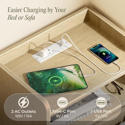 huuger nightstand with charging station, usb-c port, end, side view