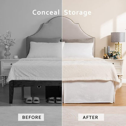 MIYE Pleated Waffle Weave Bed Skirt, Tailored Dust Ruffle 12 Inch Drop Easy Fit - Image 4