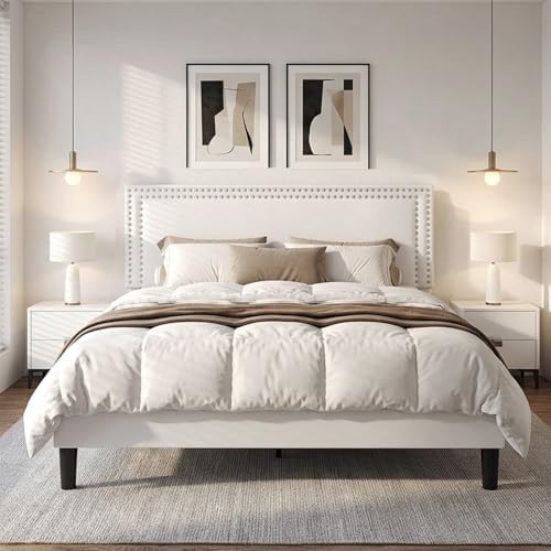 vecelo queen size platform bed frame with height, close-up detail
