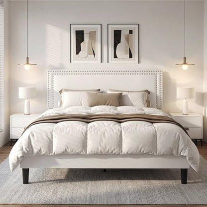 vecelo queen size platform bed frame with height, close-up detail