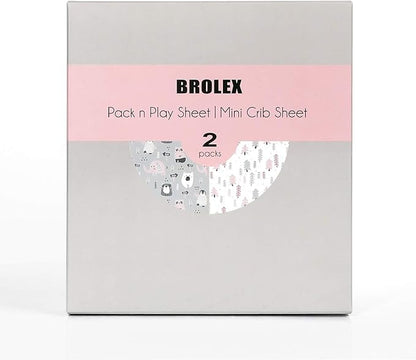 BROLEX 2 Pack Mini Crib Sheets, Stretchy Portable Fitted Playard Sheet Set - Image 2