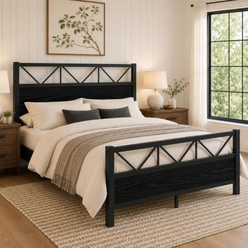 immerstable queen size bed frame with 51.2" tall, front angle view