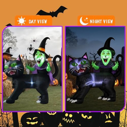 LANGXUN 8ft Witch Riding Black Cat Halloween Inflatable