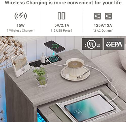 tiptiper led nightstand with wireless charging station, farmhouse, side view