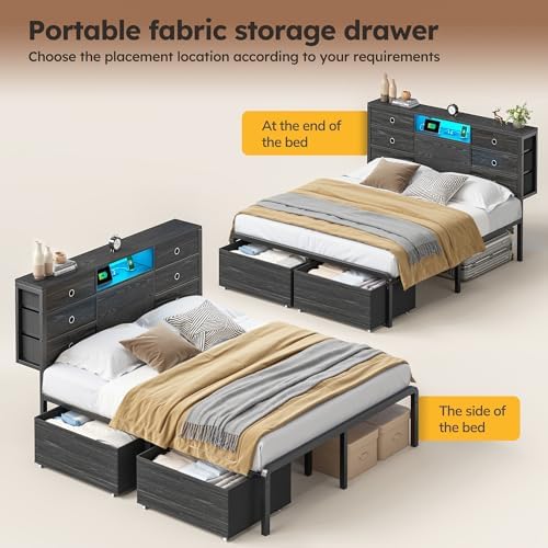 homkdom queen size bed frame with 8 drawers on a desk or shelf