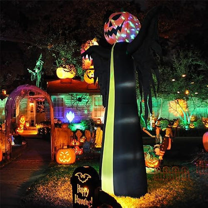 10.3Ft Halloween Inflatable Pumpkin Ghost, Halloween Blow Up Yard Decoration with LED Lights and Scary Sound for Halloween Outdoor Decoration, Giant Inflatables Ghost Yard Prop