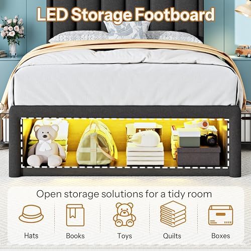 chiczhinest twin bed frames with led headboard, 2, front angle view
