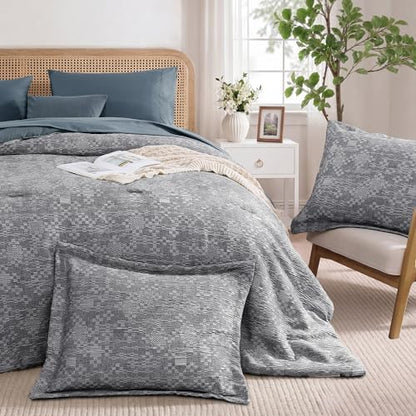 mairêve full size comforter set crinkle textured navy showing dimensions