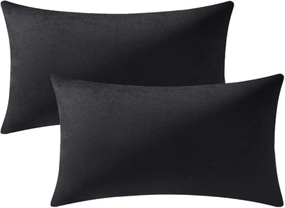 Decorative Pillow Covers 12x20 Black: 2 Pack Cozy Soft Velvet Rectangular Throw by DEZENE