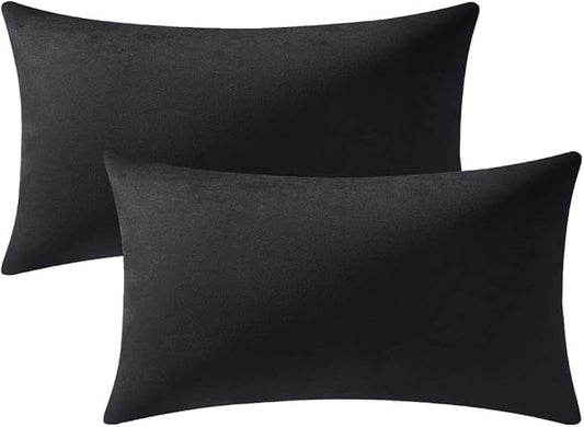 Decorative Pillow Covers 12x20 Black: 2 Pack Cozy Soft Velvet Rectangular Throw by DEZENE