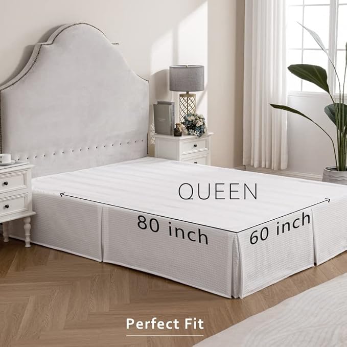 MIYE Pleated Waffle Weave Bed Skirt, Tailored Dust Ruffle 12 Inch Drop Easy Fit - Image 5