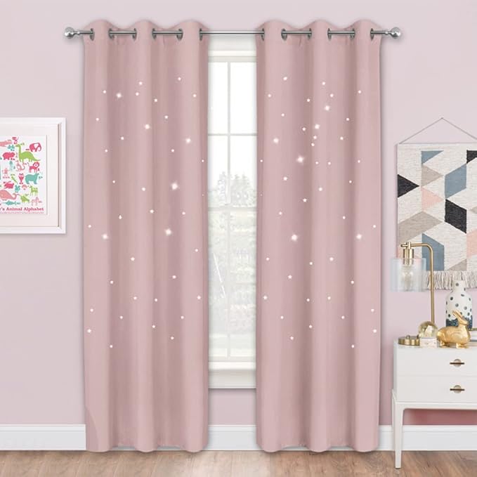 NICETOWN Blackout Curtains for Girls Bedroom, 42 x 84 Inches Star Cut-Out Kids by NICETOWN
