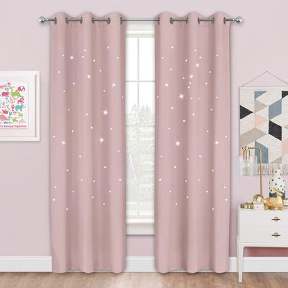 NICETOWN Blackout Curtains for Girls Bedroom, 42 x 84 Inches Star Cut-Out Kids by NICETOWN