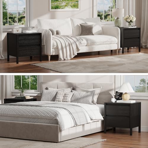 hourom 2 pcs black nightstand set for bedroom showing dimensions