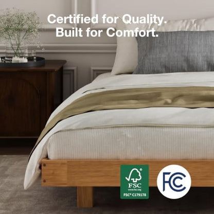 novilla floating solid wood king size bed frame showing dimensions