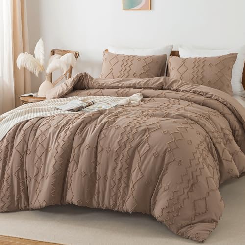 Andency California King Comforter Set Taupe, 3 Pieces Bedding