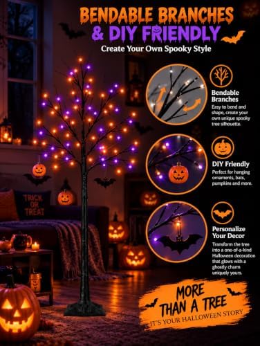 2Pack 5FT 200LED Black Halloween Tree with Purple and Orange Lights