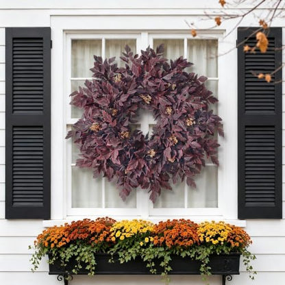 26" Artificial Cimicifuga Fall Wreath for Halloween Front Door(Dark Purple)