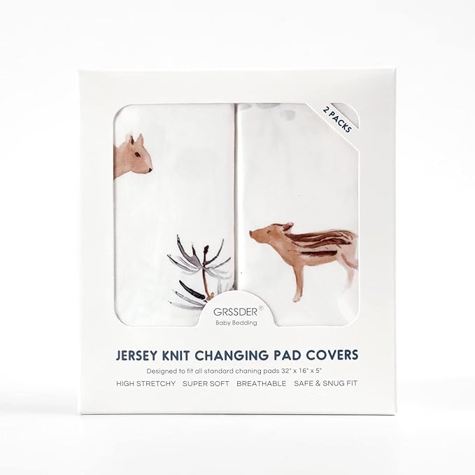 GRSSDER Stretch Ultra Soft Jersey Knit Changing Pad Cover Set 2 Pack, Change - Image 4
