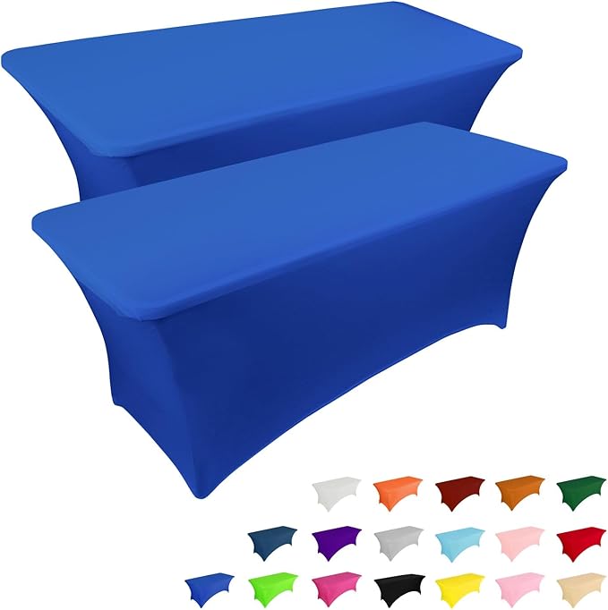 IVAPUPU 2 Pack 4FT Table Cloth for Rectangular Fitted Events Stretch Royal Blue by IVAPUPU