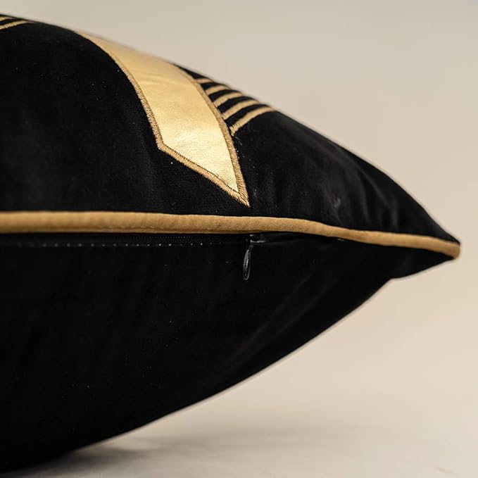 Alerfa 20 x 20 Inches Black Geometric Gold Leather Striped Cushion Cases - Image 6