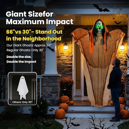 3 Packs Halloween Decorations Outdoor - BCLGSHINE Lighted Giant Hanging Skeleton Decorations, 5.5 ft Scary Halloween-Ghost Lights for Porches, Party, Yards, Gardens, Lawn