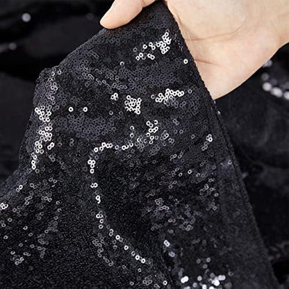B-COOL Round Tablecloth 120 Inch Black Sequin Table Cloth Glitter Table Cover for Holiday Banquet Dining Wedding Halloween Christmas Party Decoration