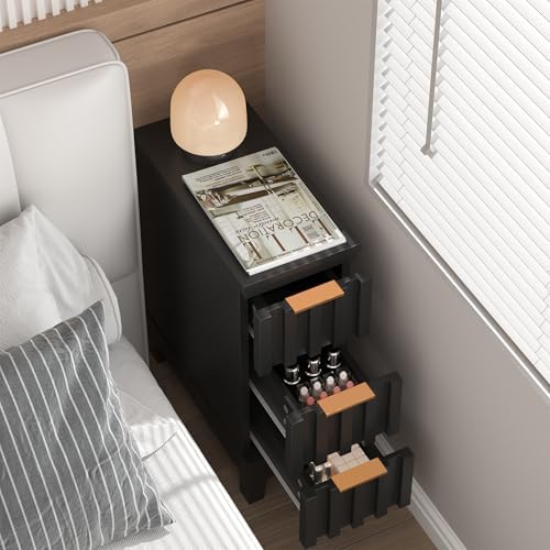 elyken 7.9'' narrow fluted nightstand with 3 drawers, side view