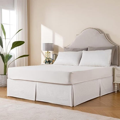 MIYE Pleated Waffle Weave Bed Skirt, Tailored Dust Ruffle 16 Inch Drop Easy Fit - Image 5