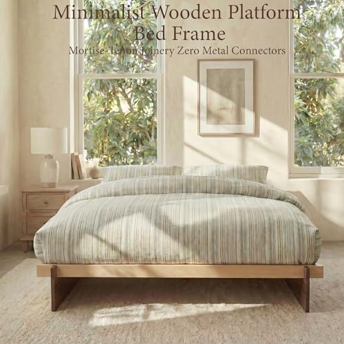yechen king wood platform bed frame, king size, close-up detail