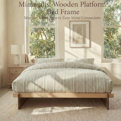 yechen king wood platform bed frame, king size, close-up detail