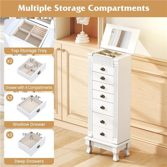 ldaily standing jewelry armoire cabinet, wooden storage chest, side view
