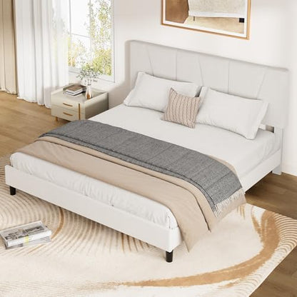 king size upholstered platform bed frame with adjustable, front angle view