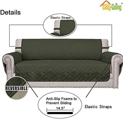 easy-going reversible couch cover, 3 cushion sofa, army, close-up detail