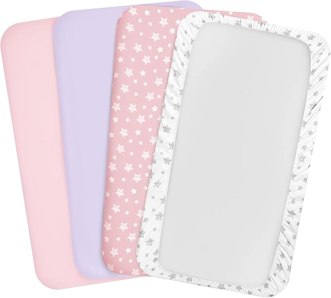 Pack and Play Sheets Girl, 4 Pack Mini Crib Sheets, Stretchy Pack n Play - Image 7