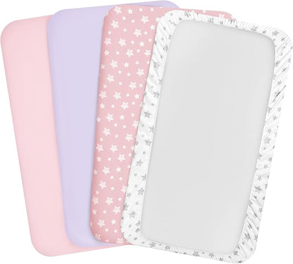 Pack and Play Sheets Girl, 4 Pack Mini Crib Sheets, Stretchy Pack n Play - Image 7