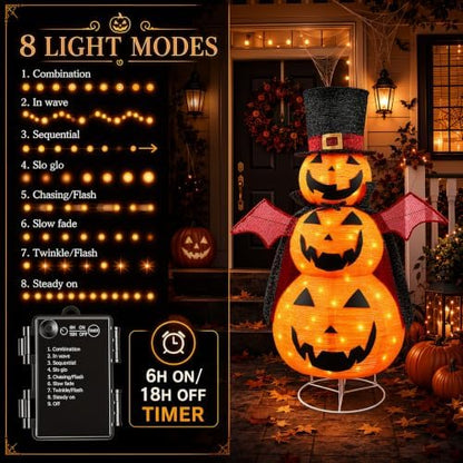 3-Tier Collapsible Halloween Pumpkin Decorations for Porch & Yard