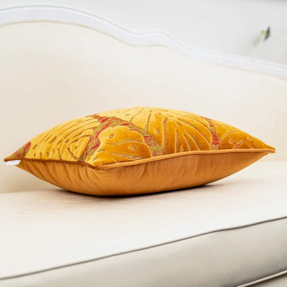 Alerfa 18 x 18 Inch Square Leaf Pillow Embroidery Cut Velvet Cushion Case - Image 3
