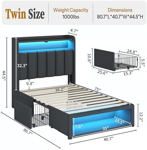 chiczhinest twin bed frames with led headboard, 2 shown in use