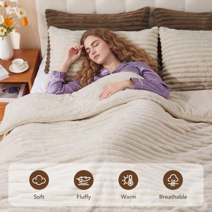 hyleory fluffy queen comforter set 3 pieces shown in use