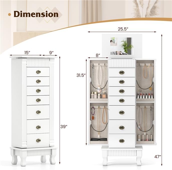 ldaily standing jewelry armoire cabinet, wooden storage chest, package contents