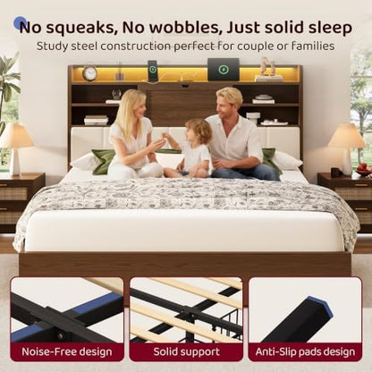 breltam queen size wooden bed frame with 4 on a desk or shelf