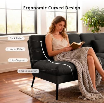 comhoma 72″ convertible futon sofa bed, adjustable backrest showing dimensions
