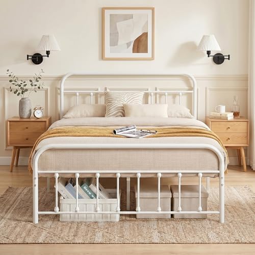 vecelo classic white victorian style metal bed frame, close-up detail