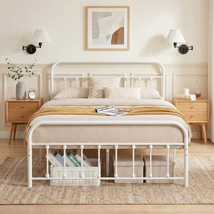 vecelo classic white victorian style metal bed frame, close-up detail