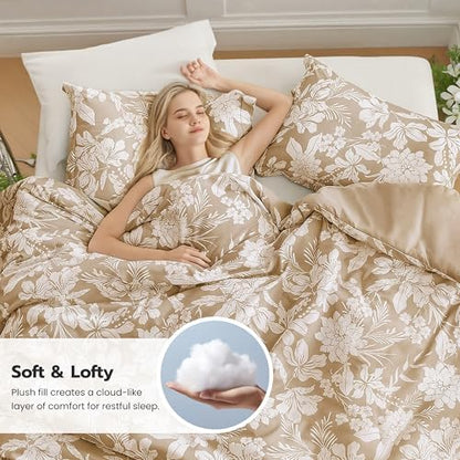 joiedomi floral queen comforter set beige bedding set, close-up detail