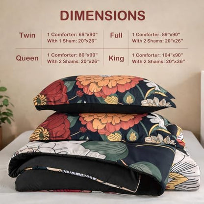 tyrot black boho floral king comforter set on a desk or shelf