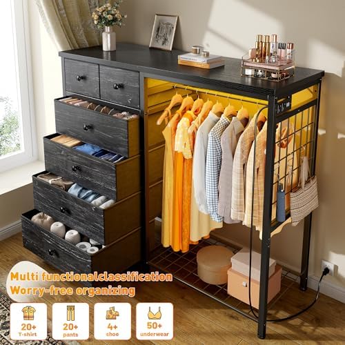 enhomee 49.2" w dresser with hanging rack &, close-up detail